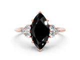 Rose gold Fancy Black Marquise Cut Cut Diamond Cluster Ring with Solitaire Band and Four-Prong Setting_12