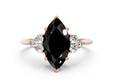 Rose gold Fancy Black Marquise Cut Cut Diamond Cluster Ring with Solitaire Band and Four-Prong Setting_12