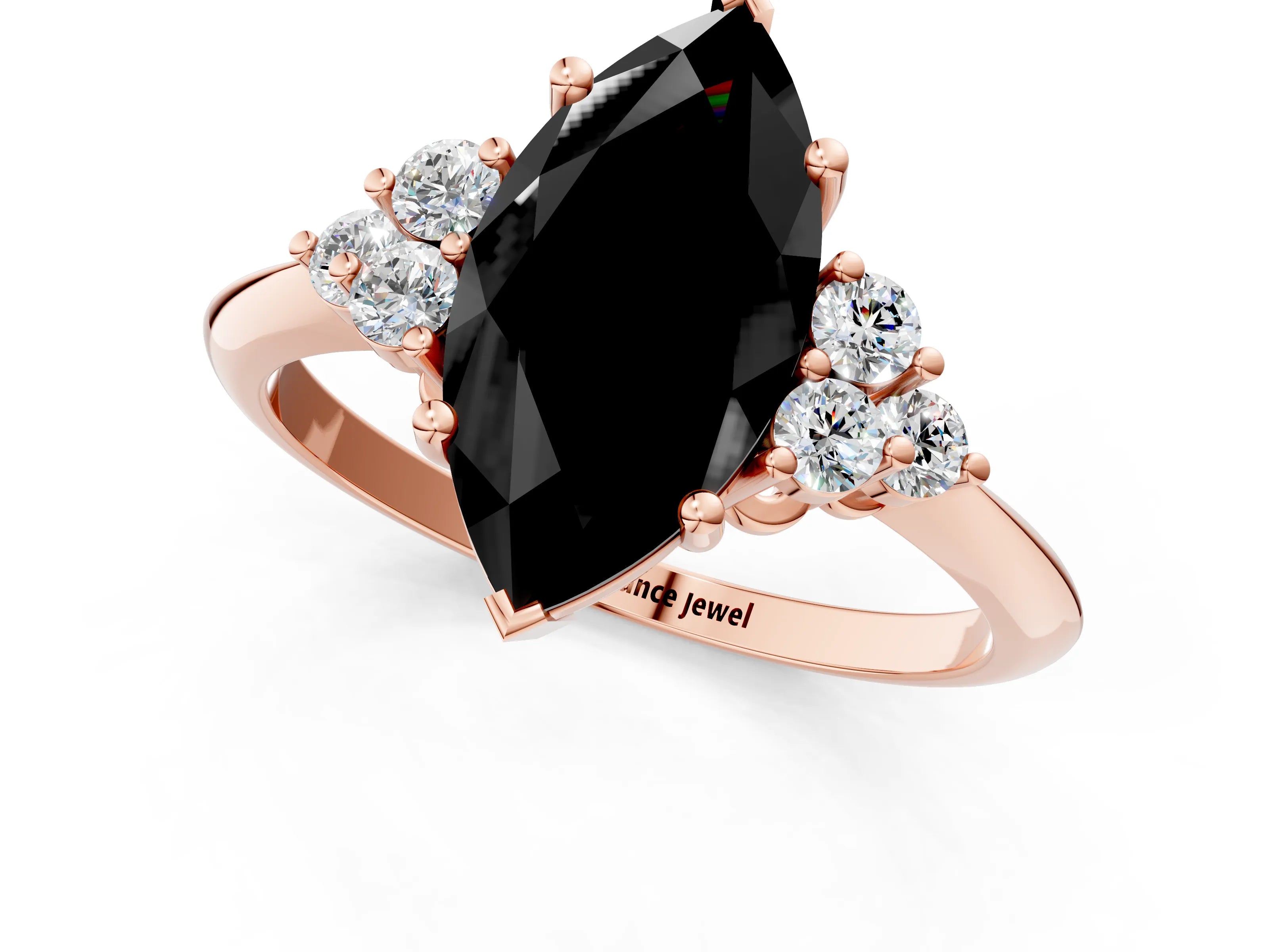 Rose gold Fancy Black Marquise Cut Cut Diamond Cluster Ring with Solitaire Band and Four-Prong Setting_13