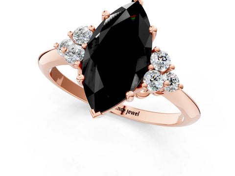 Rose gold Fancy Black Marquise Cut Cut Diamond Cluster Ring with Solitaire Band and Four-Prong Setting_13