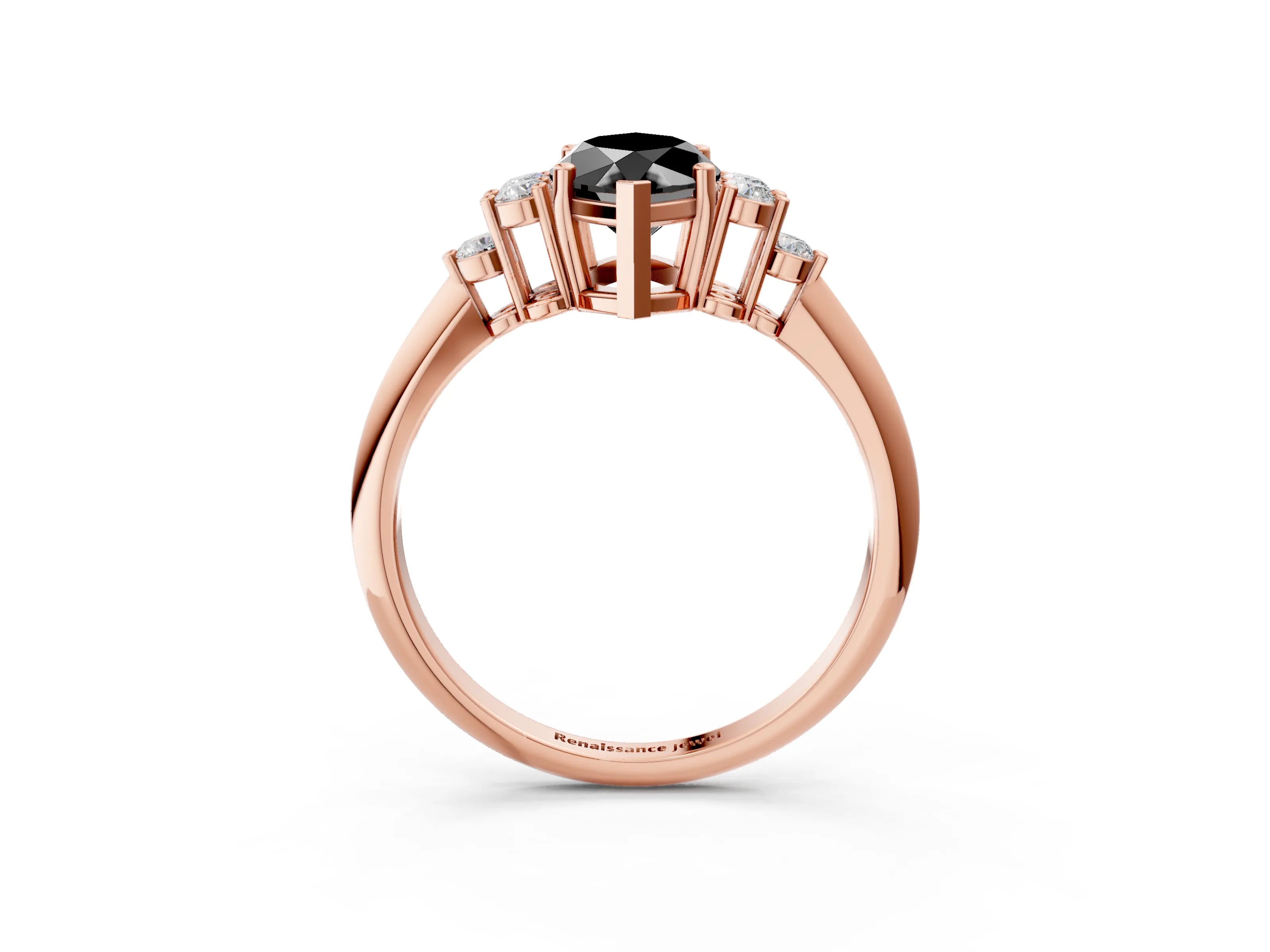 Rose gold Fancy Black Marquise Cut Cut Diamond Cluster Ring with Solitaire Band and Four-Prong Setting_15