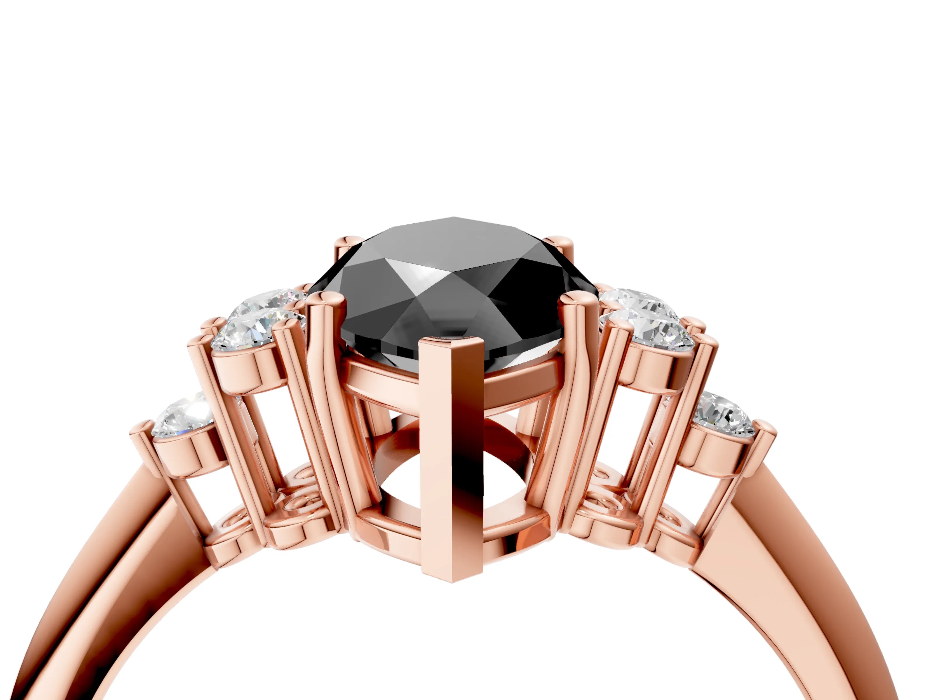Rose gold Fancy Black Marquise Cut Cut Diamond Cluster Ring with Solitaire Band and Four-Prong Setting_16