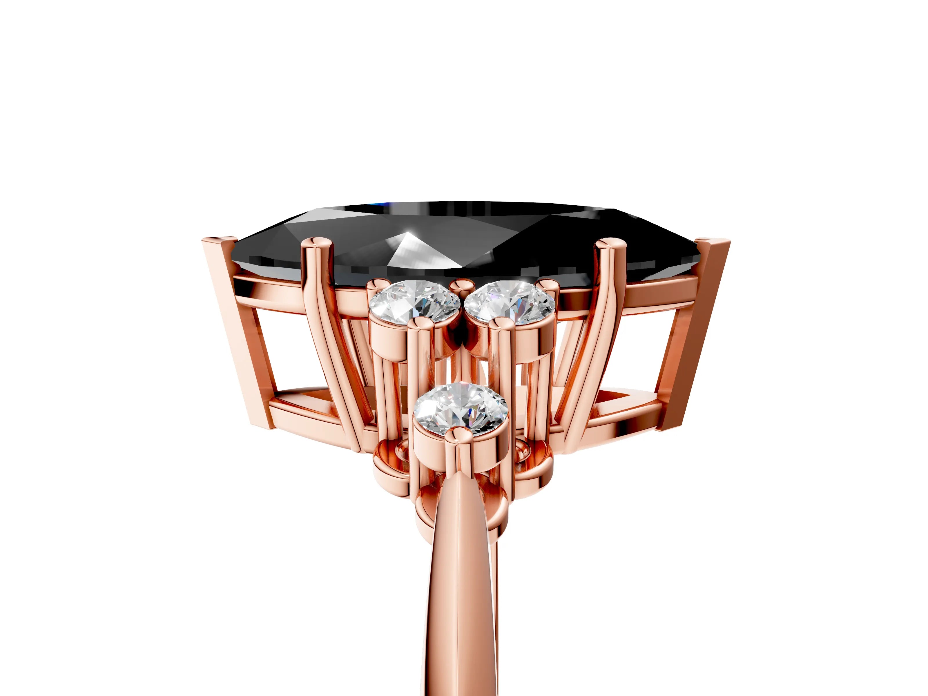 Rose gold Fancy Black Marquise Cut Cut Diamond Cluster Ring with Solitaire Band and Four-Prong Setting_17