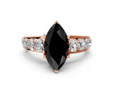 Rose gold Fancy Black Marquise Cut Cut Diamond Engagement Ring with Pavé Band and Four-Prong Setting
