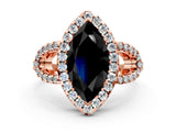 Rose gold Fancy Black Marquise Cut Cut Diamond Halo Engagement Ring with Open Split Pavé Band