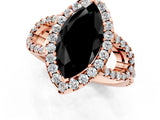 Rose gold Fancy Black Marquise Cut Cut Diamond Halo Engagement Ring with Open Split Pavé Band_1