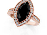 Rose gold Fancy Black Marquise Cut-Cut Diamond Halo Engagement Ring with Pave Band and Prong Setting_1