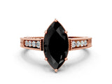 Rose gold Fancy Black Marquise Cut Cut Diamond Milgrain Pave Band Four-Prong Setting Ring_3