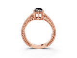Rose gold Fancy Black Marquise Cut Cut Diamond Milgrain Pave Band Four-Prong Setting Ring_6