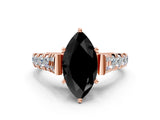 Rose gold Fancy Black Marquise Cut Cut Diamond Pavé Band Solitaire with Four-Prong Setting