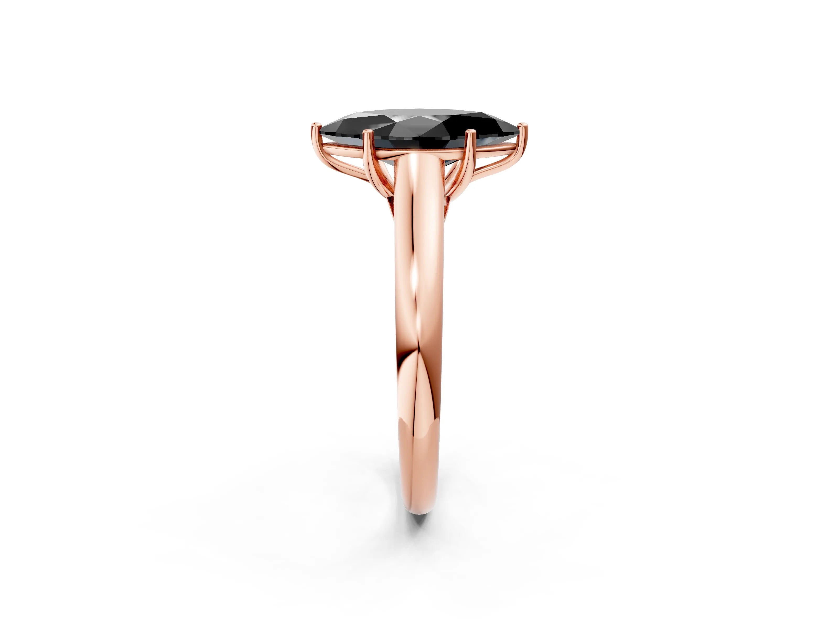 Rose gold Fancy Black Marquise Cut Cut Diamond Solitaire Engagement Ring with Tapered Plain Band and Four-Prong Setting_2