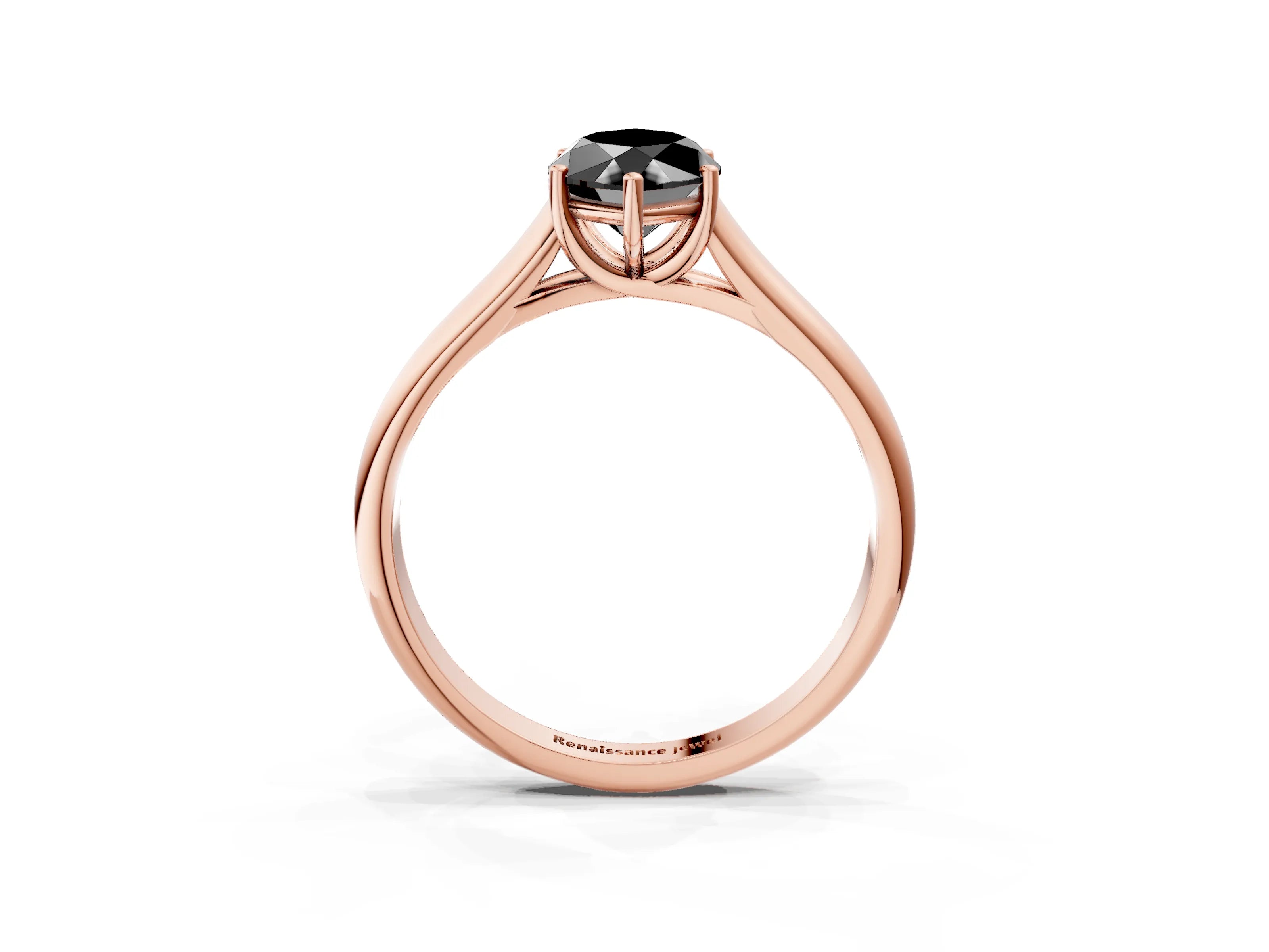 Rose gold Fancy Black Marquise Cut Cut Diamond Solitaire Engagement Ring with Tapered Plain Band and Four-Prong Setting_3