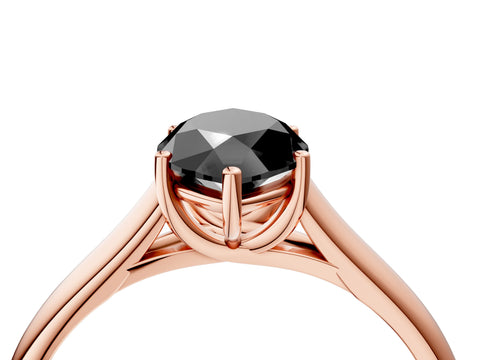 Rose gold Fancy Black Marquise Cut Cut Diamond Solitaire Engagement Ring with Tapered Plain Band and Four-Prong Setting_4