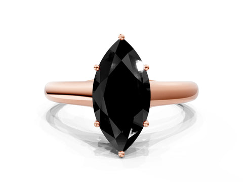 Rose gold Fancy Black Marquise Cut Cut Diamond Solitaire Engagement Ring with Tapered Plain Band and Four-Prong Setting