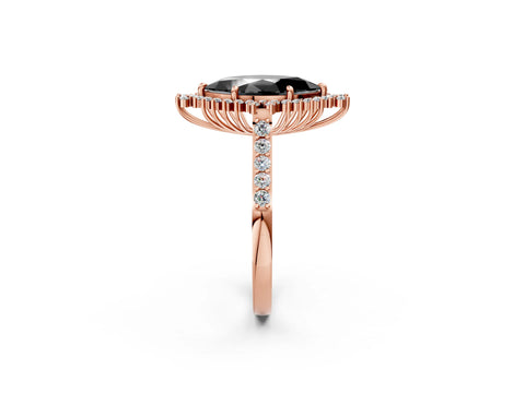 Rose gold Fancy Black Marquise Cut Cut Diamond Sunburst Halo Engagement Ring with Pavé Band_2