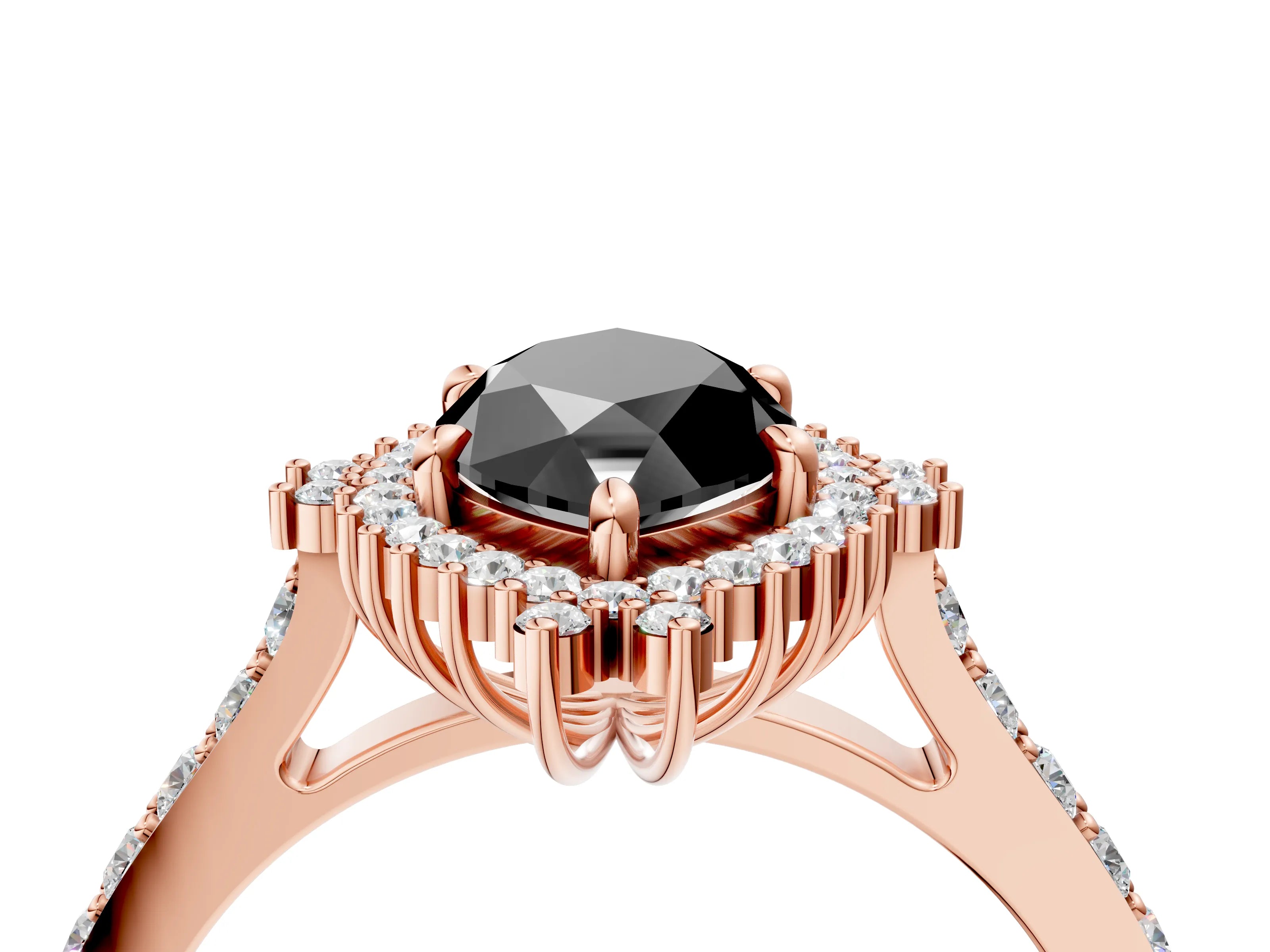 Rose gold Fancy Black Marquise Cut Cut Diamond Sunburst Halo Engagement Ring with Pavé Band_4