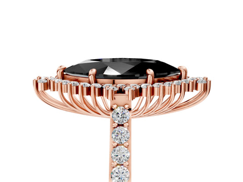 Rose gold Fancy Black Marquise Cut Cut Diamond Sunburst Halo Engagement Ring with Pavé Band_5