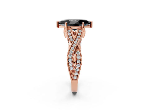 Rose gold Fancy Black Marquise Cut Cut Diamond Twisted Band with Milgrain Pave Setting and Four-Prong Setting_2