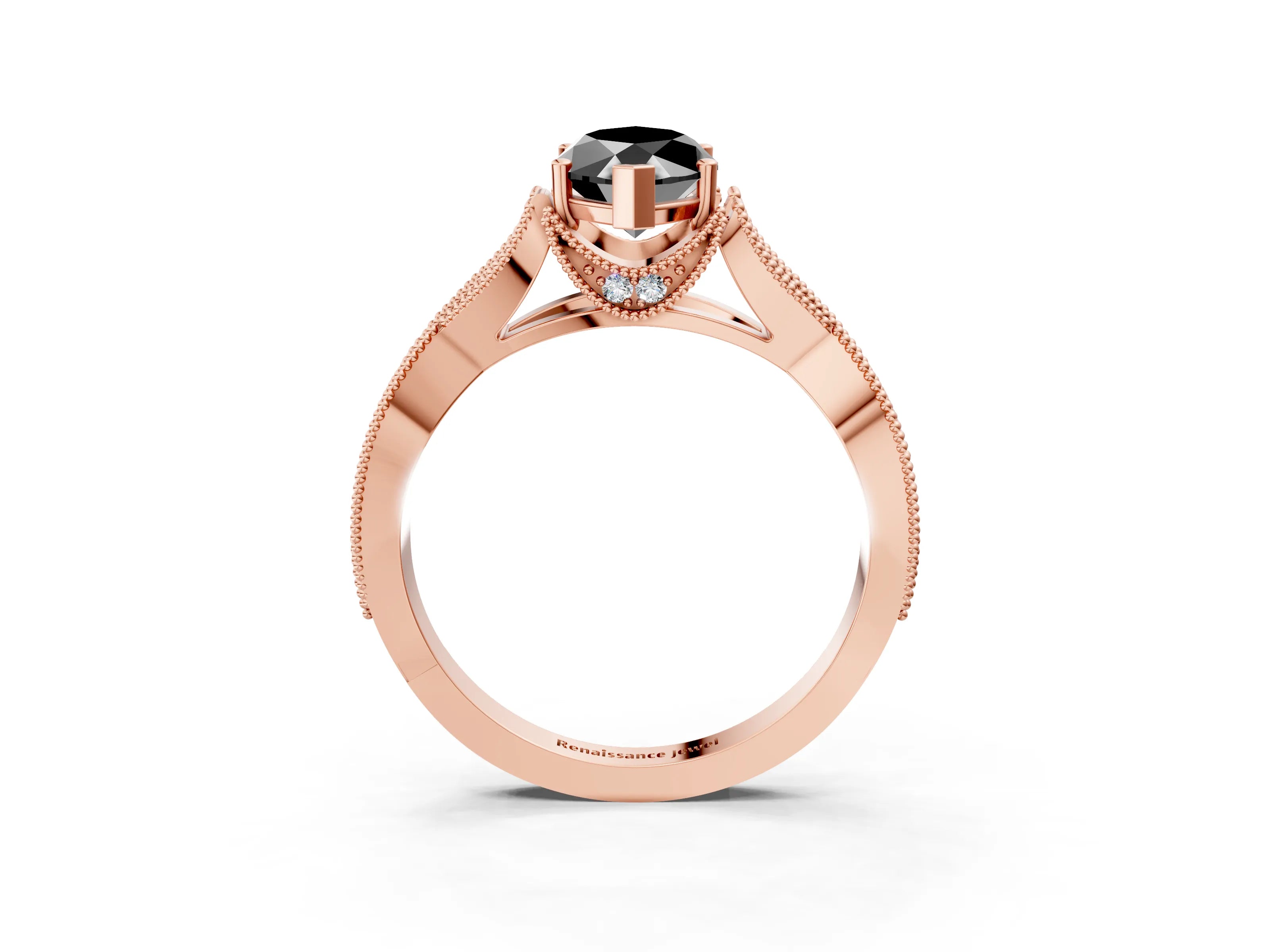 Rose gold Fancy Black Marquise Cut Cut Diamond Twisted Band with Milgrain Pave Setting and Four-Prong Setting_3