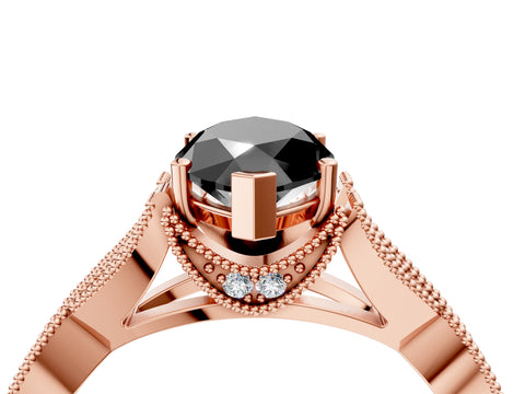 Rose gold Fancy Black Marquise Cut Cut Diamond Twisted Band with Milgrain Pave Setting and Four-Prong Setting_4