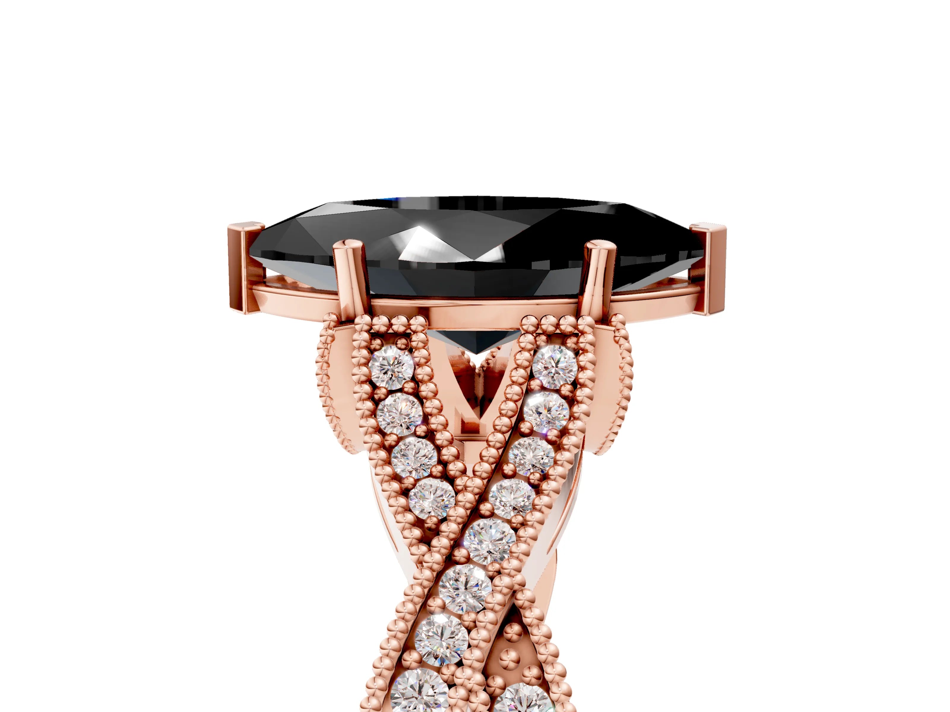 Rose gold Fancy Black Marquise Cut Cut Diamond Twisted Band with Milgrain Pave Setting and Four-Prong Setting_5