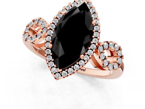 Rose Gold Marquise Pave Infinity Halo Engagement Ring Setting for Black Center