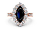 Rose gold Fancy Black Marquise Cut Cut Halo Diamond Pavé Engagement Ring with Milgrain Detailing