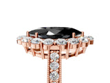 Rose gold Fancy Black Marquise Cut Cut Halo Diamond Pavé Engagement Ring with Milgrain Detailing_5