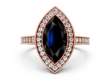 Rose gold Fancy Black Marquise Cut Cut Halo Pavé Diamond Ring