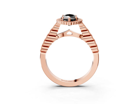 Rose gold Fancy Black Marquise Cut Cut Halo Pavé Solitaire Ring with Milgrain Band_3