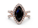 Rose gold Fancy Black Marquise Cut Cut Halo Split Shank Pave Set Ring