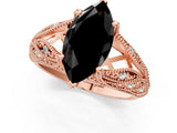 Rose gold Fancy Black Marquise Cut Cut Milgrain Pave Diamond Engagement Ring with Four-Prong Setting_4