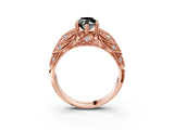 Rose gold Fancy Black Marquise Cut Cut Milgrain Pave Diamond Engagement Ring with Four-Prong Setting_6
