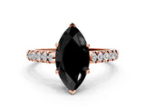 Rose gold Fancy Black Marquise Cut Cut Pavé Band Solitaire Ring with Four-Prong Setting
