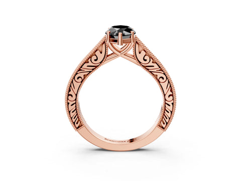 Rose gold Fancy Black Marquise Cut Cut Pave Band Milgrain Solitaire Ring_25