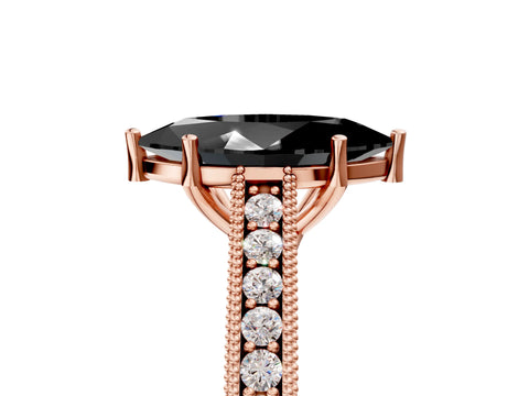 Rose gold Fancy Black Marquise Cut Cut Pave Band Milgrain Solitaire Ring_27