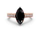 Rose gold Fancy Black Marquise Cut Cut Pave Band Milgrain Solitaire Ring_7