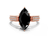 Rose gold Fancy Black Marquise Cut Cut Pave Split Shank Engagement Ring with Four-Prong Setting