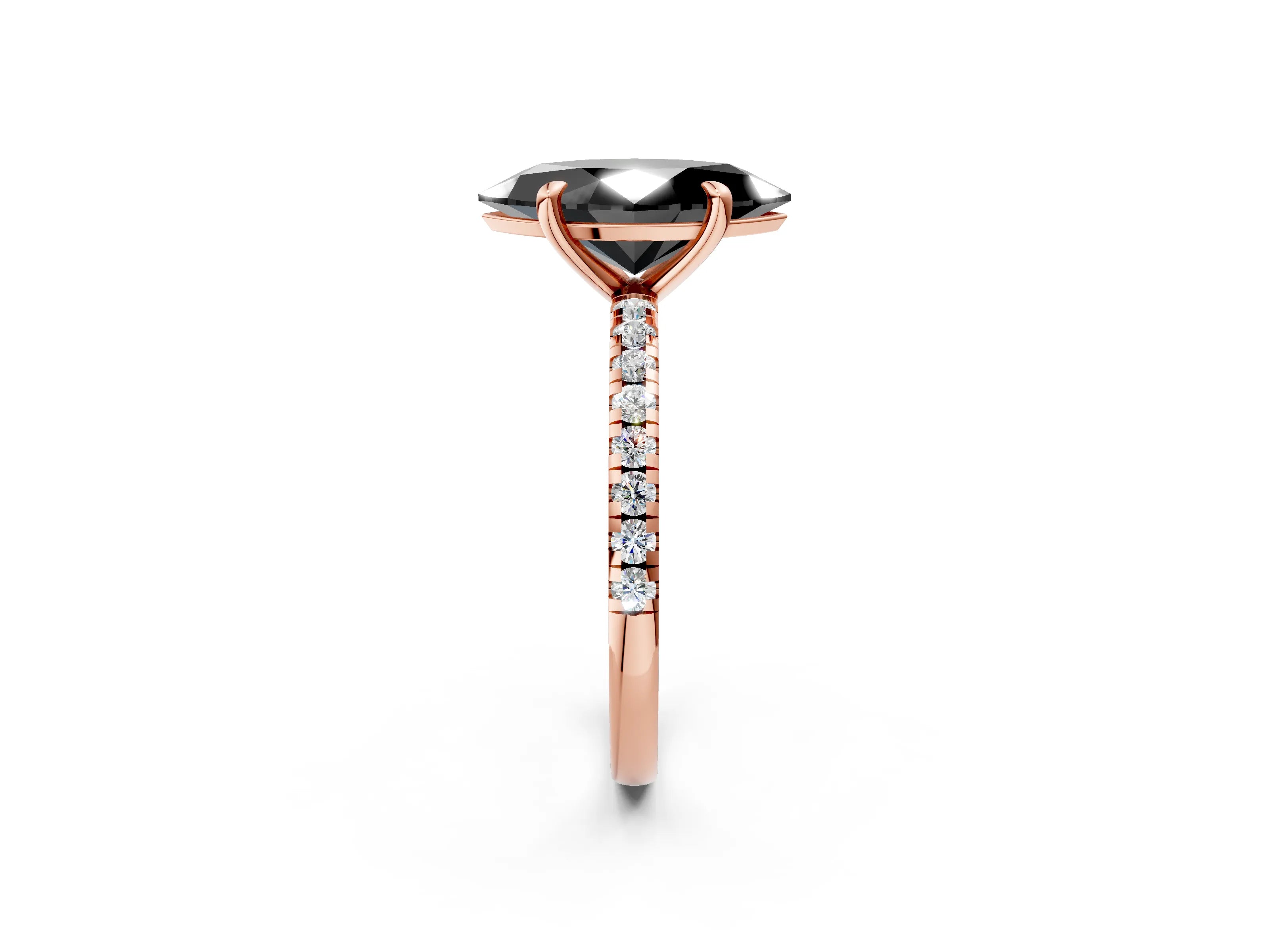 Rose gold Fancy Black Marquise Cut Diamond Brilliant Solitaire Ring with Pavé Band and Four-Prong Setting_2