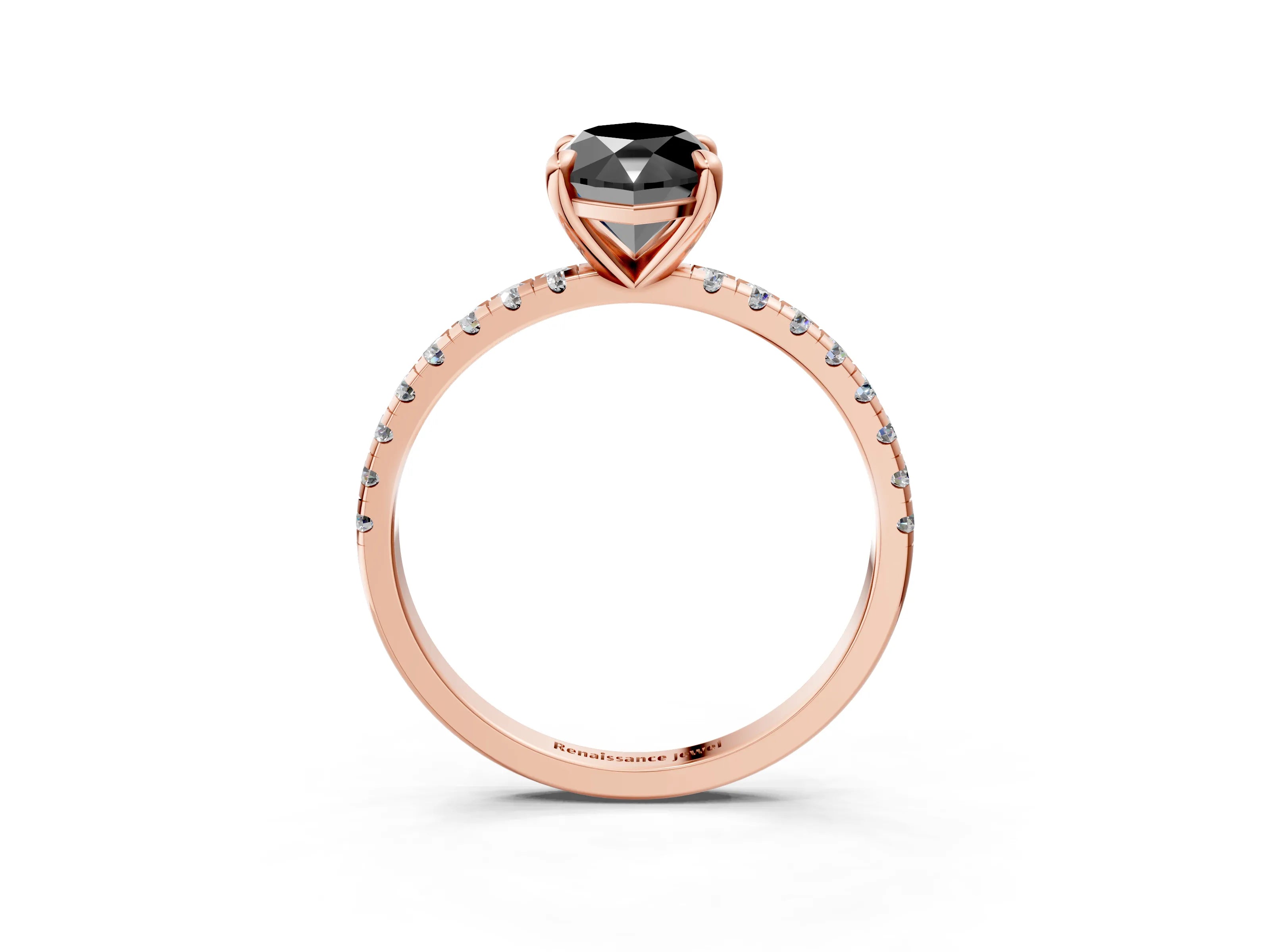 Rose gold Fancy Black Marquise Cut Diamond Brilliant Solitaire Ring with Pavé Band and Four-Prong Setting_3