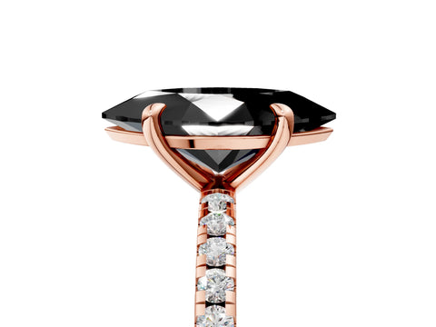 Rose gold Fancy Black Marquise Cut Diamond Brilliant Solitaire Ring with Pavé Band and Four-Prong Setting_5