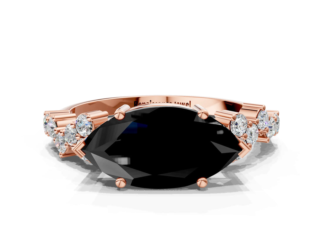 Rose gold Fancy Black Marquise Cut Diamond Cluster Pavé Band with Four-Prong Setting_12
