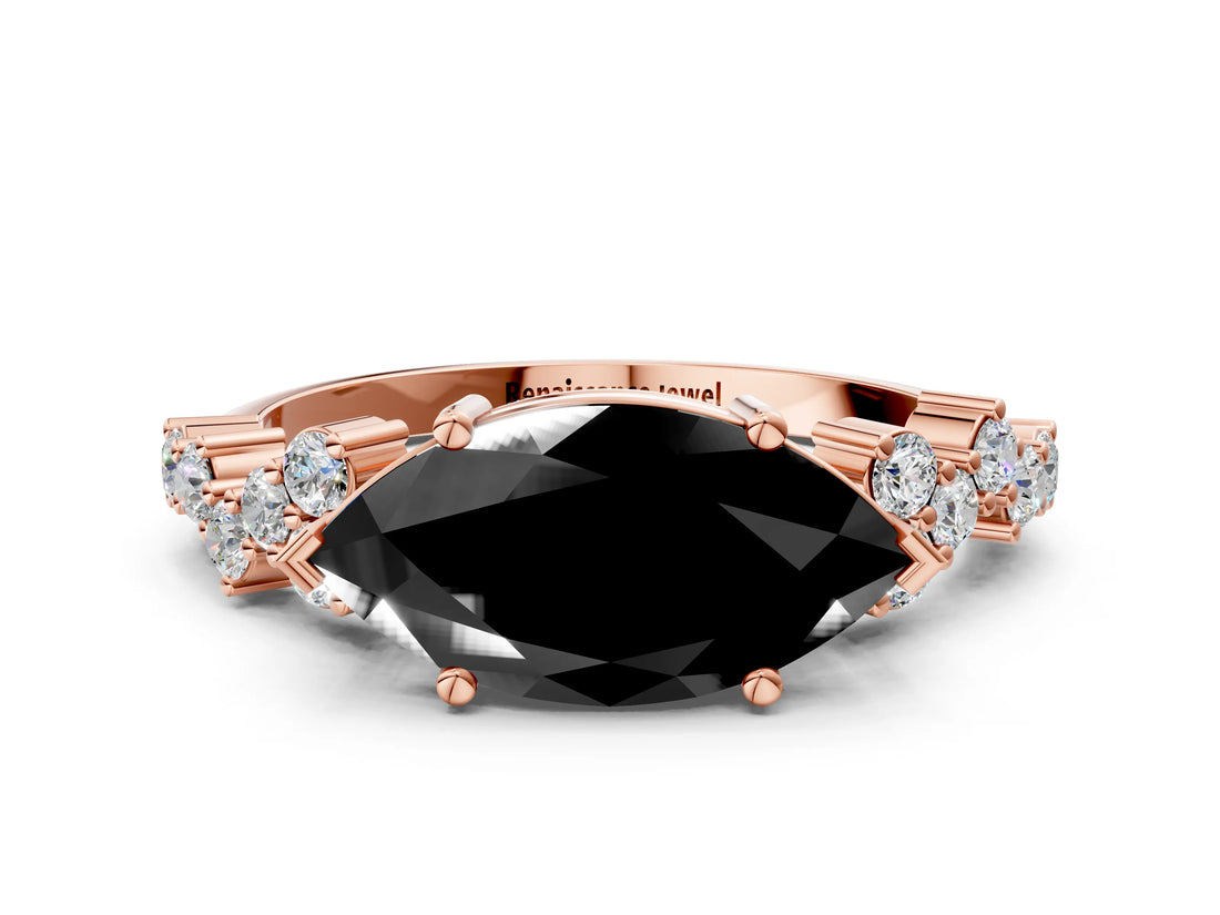 Rose gold Fancy Black Marquise Cut Diamond Cluster Pavé Band with Four-Prong Setting_3