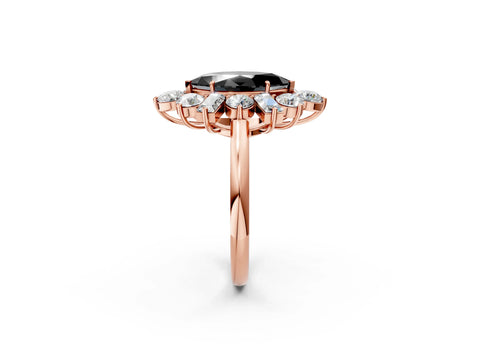 Rose gold Fancy Black Marquise Cut Diamond Cluster Ring with Round and Baguette Stones, Split Shank Band, Prong Setting_2
