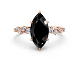 Rose gold Fancy Black Marquise Cut Diamond Cluster Side Stone Solitaire Ring with Prong Setting_24