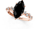 Rose gold Fancy Black Marquise Cut Diamond Cluster Side Stone Solitaire Ring with Prong Setting_25