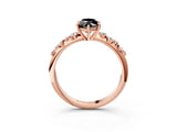Rose gold Fancy Black Marquise Cut Diamond Cluster Side Stone Solitaire Ring with Prong Setting_27