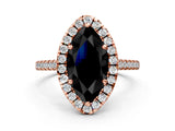 Rose gold Fancy Black Marquise Cut Diamond Cushion Halo Ring with Pavé Band