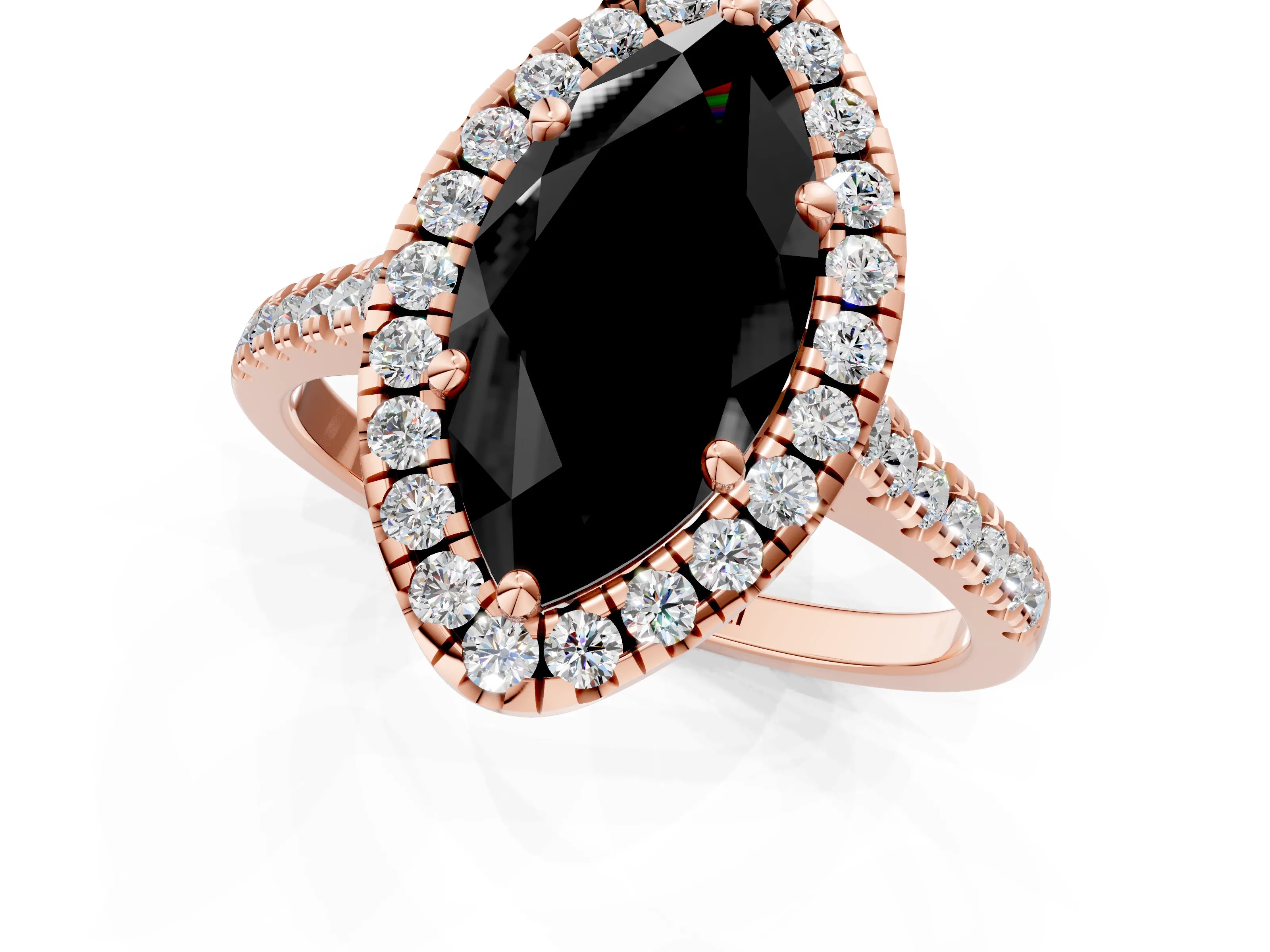 Rose gold Fancy Black Marquise Cut Diamond Cushion Halo Ring with Pavé Band_1