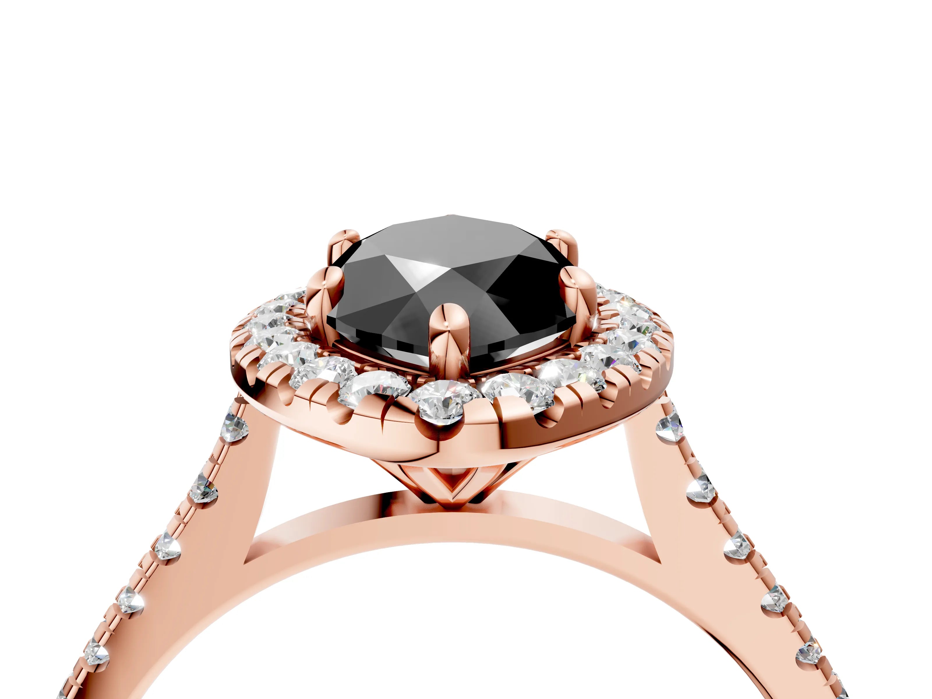 Rose gold Fancy Black Marquise Cut Diamond Cushion Halo Ring with Pavé Band_4